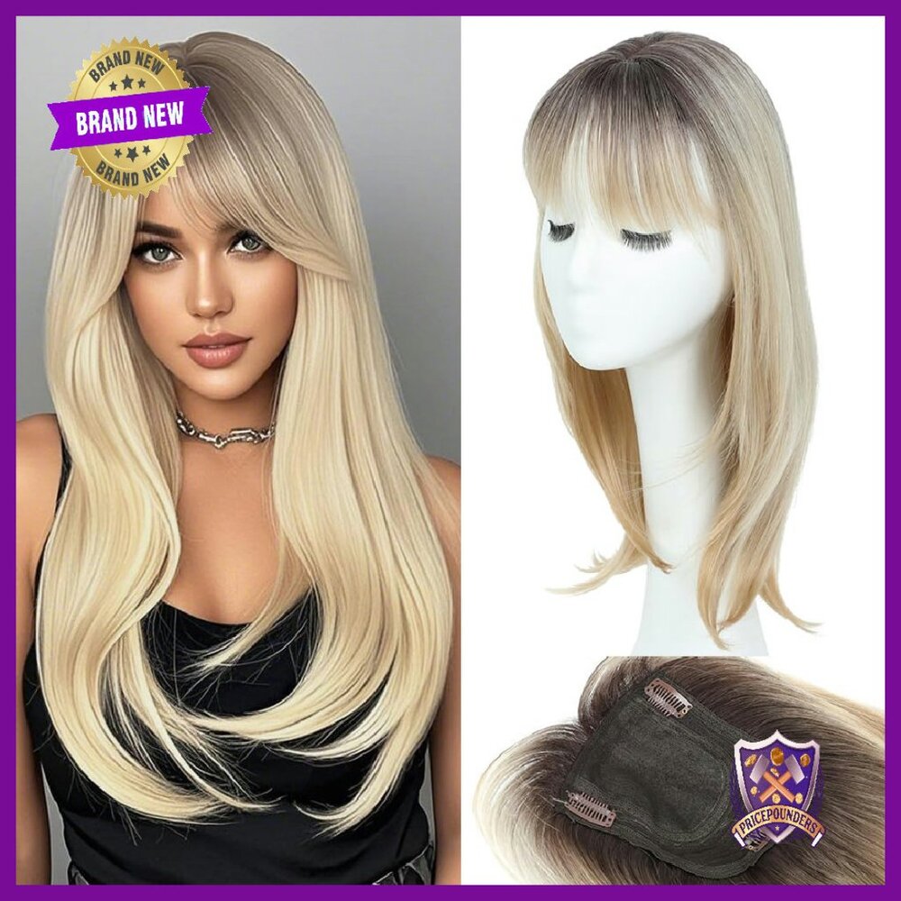 18 Inch Curly Wavy Hair Topper With Bangs For Thinning Hair